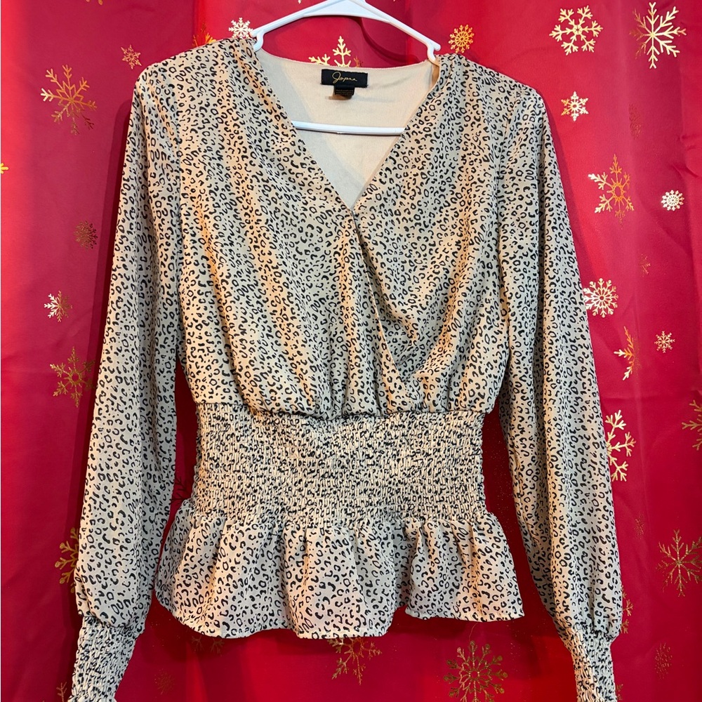 Japna Women's Black and White Leopard Print Blouse